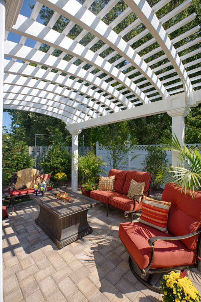 underside of an arcadian white vinyl pergola