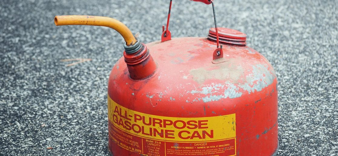 Red all purpose gasoline can for proper gasoline storage